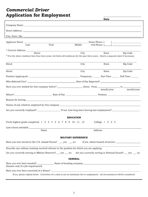 truck driver employment application template printable templates
