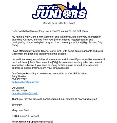 college coach recruiting letter sample