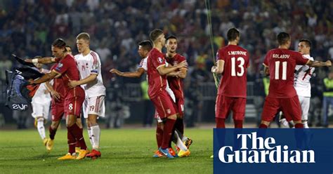 drone brawl stops euro  qualifier  serbia  albania video football  guardian