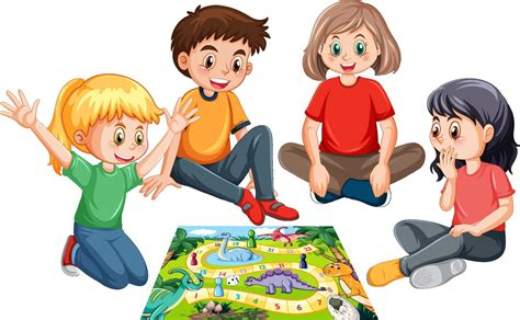 children playing board game  white background  vector art