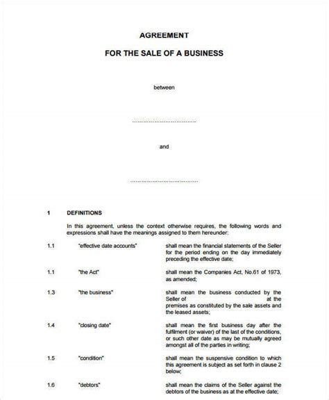 sale  business agreement templates