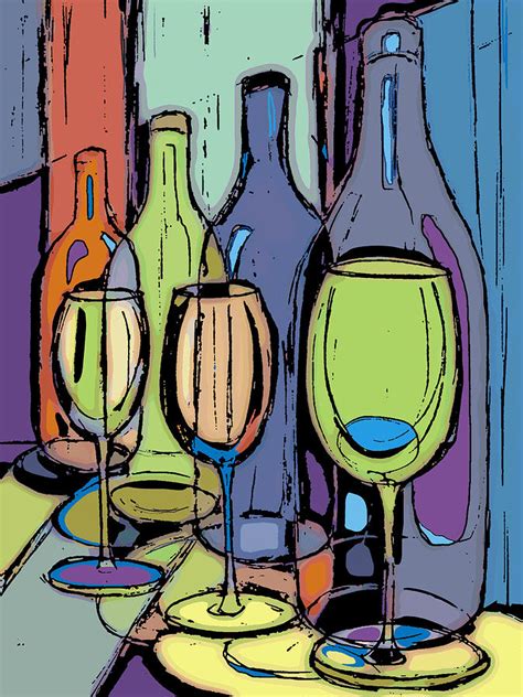 Wine Bottles And Glasses Iii Drawing By Peggy Wilson