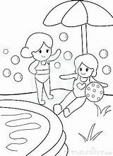 Coloring Swimming Pages Pool Getdrawings Girl sketch template
