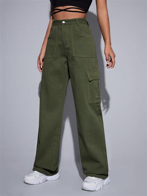 High Waist Cargo Jeans In 2022 Cargo Pants Women Outfit Army Green