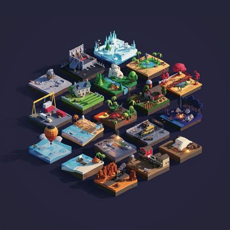 poly worlds  behance  poly  poly models isometric design