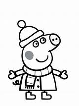 Peppa Pig Coloring Pages Winter Clothes Wearing George Christmas Colouring Coloring4free Pintar Printable Book Template Coloringsky Spiderman Cake Kids Drawing sketch template