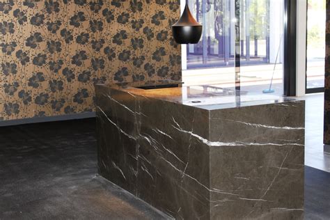 pietra grey reception desk rcva noosa resort spa  qld marble