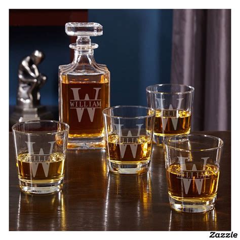oakmont monogram whiskey decanter and rocks glasses zazzle