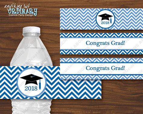 printable  graduation water bottle labels blue chevron etsy