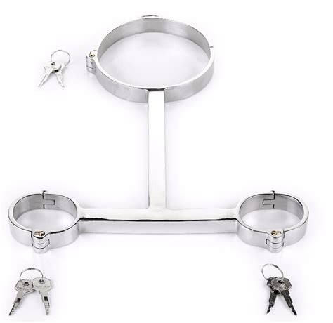 buy collar bdsm with handcuffs for sex stainless steel