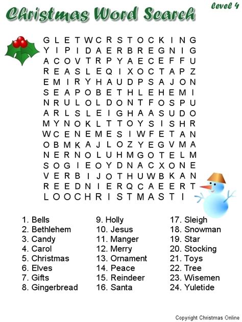 winter holiday word search printable
