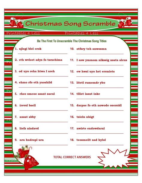 christmas song scramble  printable  printable