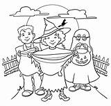 Halloween Coloring Pages Trick Treat Kids Color Costumes Treating Printable Treats Waiting Print Printables Gentle Playing Worksheet sketch template