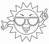 Sun Coloring Sunglasses Summer Cute Cartoon Funny Kids Illustration Smiling sketch template