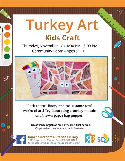 kids craft turkey art san diego public library