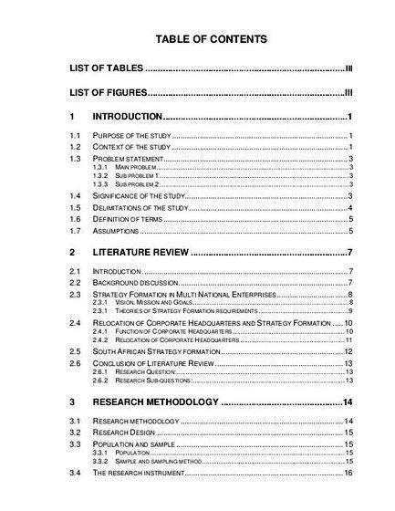 thesis proposal table  contents