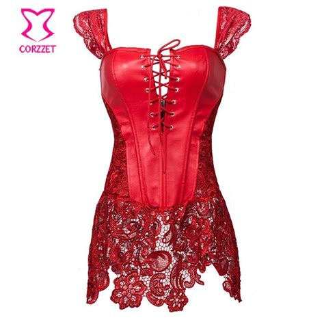 red lace leather gothic steampunk clothing women sexy corsets and