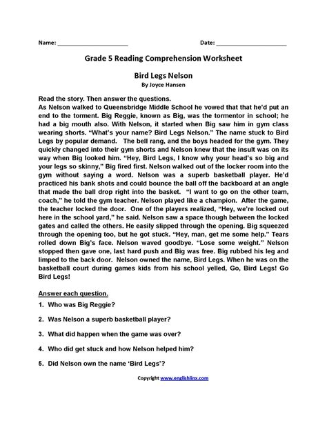 85 Free Printable 5th Grade Reading Comprehension