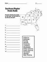 Regions Southeast Social Studies Grade Region States Capitals United 4th Map Label Study State Guide School Teaching Geography Fourth sketch template