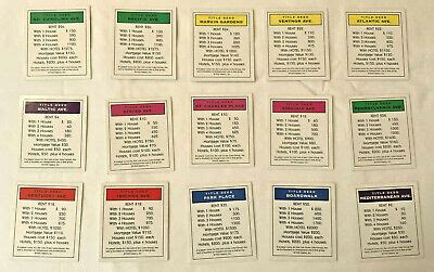 regular monopoly board game individual replacement title deed cards