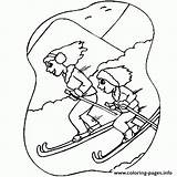 Coloring Skiing Together Winter Printable sketch template