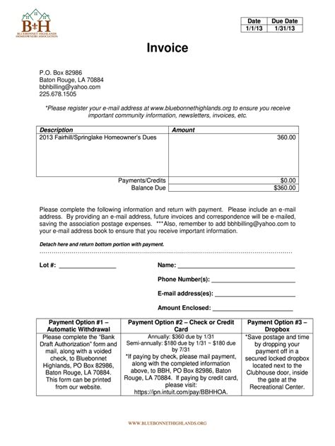 hoa dues invoice template fill  printable fillable blank