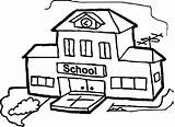 School Drawing Line Coloring Building Pages sketch template