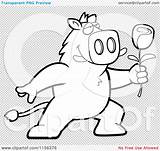 Boar Presenting Romantic Rose Single Outlined Coloring Clipart Cartoon Vector Cory Thoman sketch template