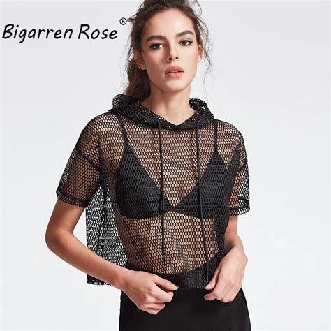 summer  fashion women hooded fishnet jacket loose argyle  neck transparent short sleeve