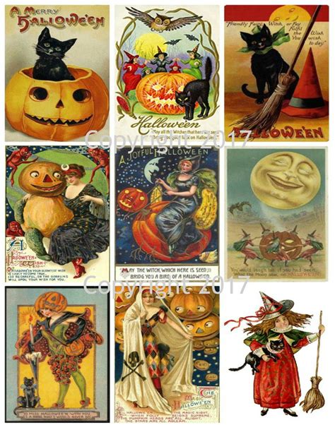 printable vintage halloween cards collage sheet  vintage