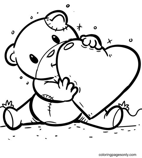 cute teddy bear  heart coloring pages heart coloring pages