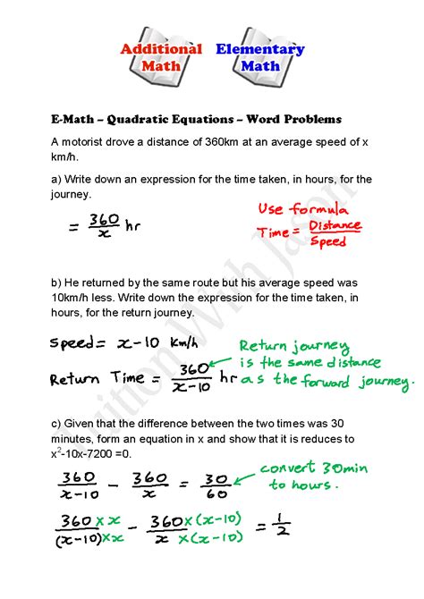 math quadratic equations word problems singapore additional