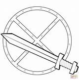 Sword Spada Scudo Swords Miecz Kolorowanka Kolorowanki Druku Tarcza Knight Designlooter Medioevo Compatible sketch template
