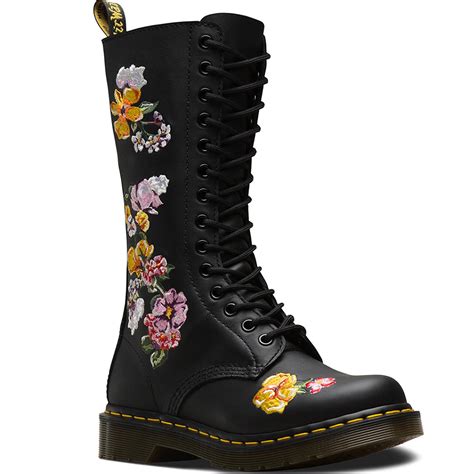 dr martens  vonda ii floral knee high boots black