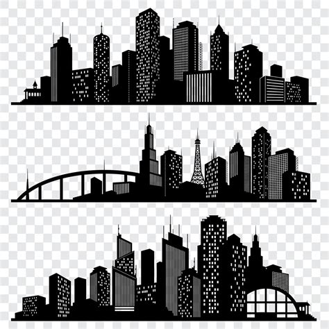 city building vector silhouettes urban vector skylines set  microvector thehungryjpeg