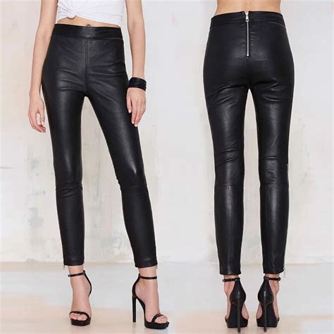 women s high waist fashion faux leather back and bottom zipper skinny