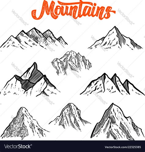 set hand drawn mountain design element royalty  vector