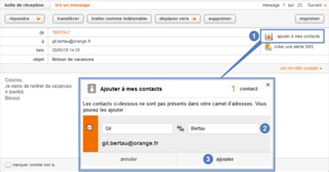 contacts selectionner  ajouter des contacts depuis le mail orange assistance orange
