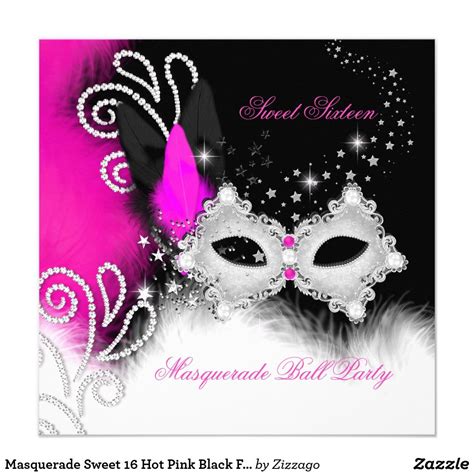 masquerade sweet 16 hot pink black feather mask 2b