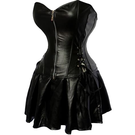 sexy leather steampunk corset dress gothic corsets tutu skirt black