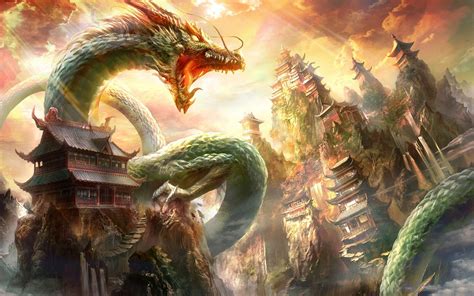 sfondi fantasy art drago drago cinese mitologia architettura cinese immagine dello