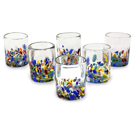 Confetti Artisan Hand Blown Glass Tumbler Drinkware Set Of 6