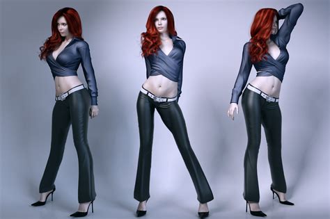 3d Model Pretty Lady Wearing Leather Pants Cgtrader