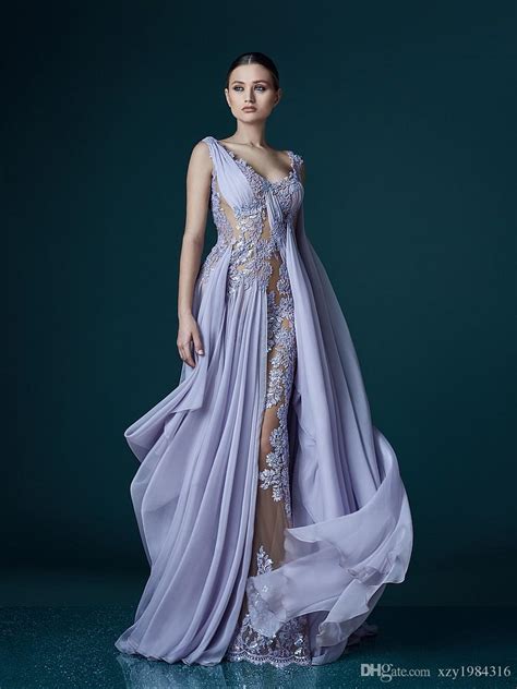 deep v neck lavender evening dresses with wrap appliques