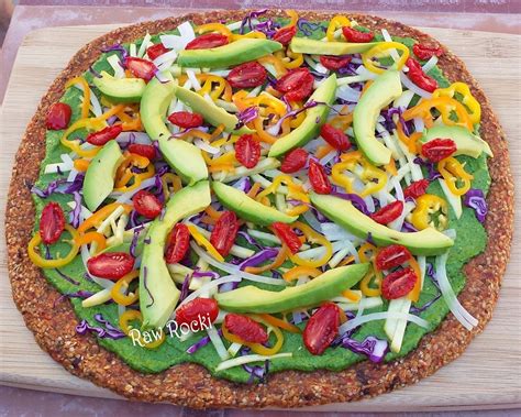 Raw Vegan Spinach Basil Pesto Pizza Recipe Rainbow Of Veggies On This