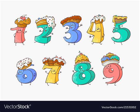cute number cartoon characters  sweet cakes vector image