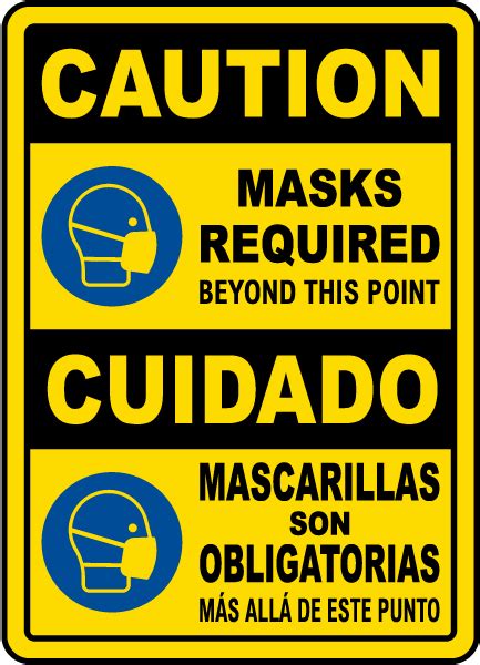 bilingual caution masks required   point sign dbi