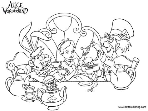 alice  wonderland tea party coloring pages black  white