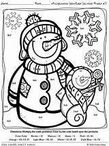 Winter Math Color Multiplication Coloring Number Subtraction Addition Printable Snowman Code Puzzles Snowflake Worksheets Printables Grade Christmas Worksheet Practice Pages sketch template