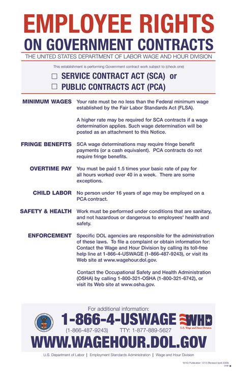 federal working  government contracts labor law poster